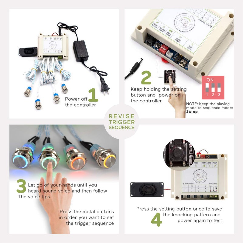 Bearhoho Escape the Room 4 Colors Metal Button Props Press Buttons In Order or In the Same Time To Unlock Control 12V Magnet Lock For Exit Room Game - Image 4